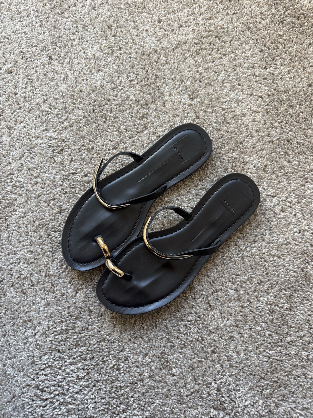 Dolce Vita Black Sandal with Gold Hardware
